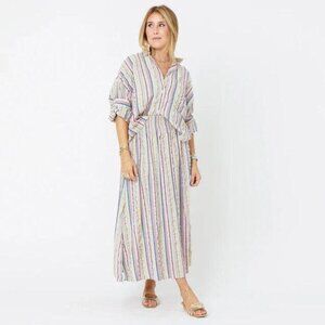 Kerri Rosenthal Martin Stripe Midi Skirt Smocked Cotton Summer Pull-on L